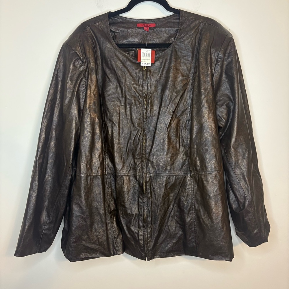 Joni B Women's Brown Bronze Pleather Zip-Up Plus Size Jacket Size 3X NWT